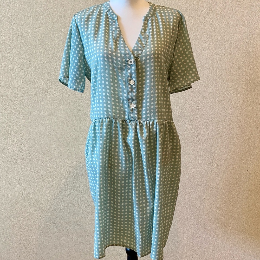 Robin’s Egg Blue/Green Summer Dress with White Stars
